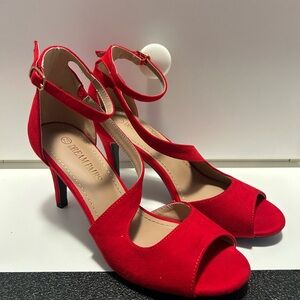 Dream Pairs Red Stiletto Heels with Peep-Toe Design